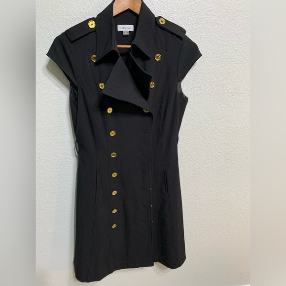 calvin klein black dress with gold buttons Calvin Klein Black Dress With Gold Buttons & Belt